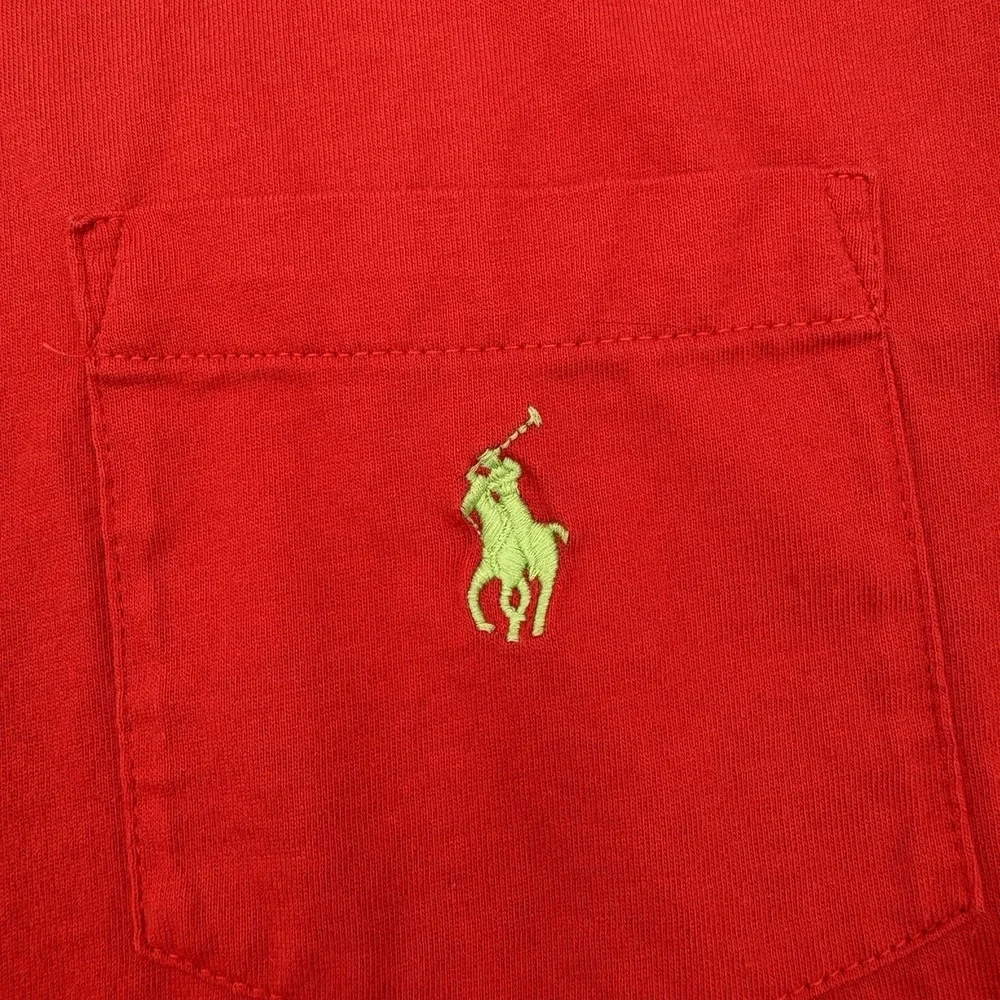Polo Ralph Lauren Pocket T Shirt Mens XL Red Classic Fit Lime Green Pony Logo